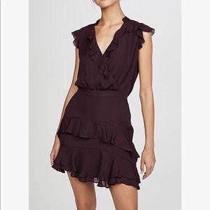 Parker Maroon Tangia Flutter Sleeve Short Dress